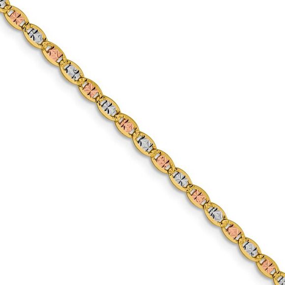 2.75mm 14k Gold Tri-Color Solid Fancy Anchor Chain Necklace 24 Inch